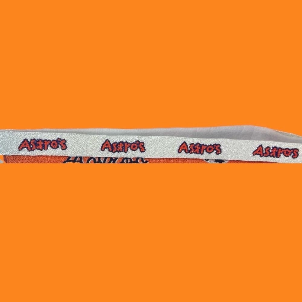 Beaded Astros Purse Strap in White with Orange Lettering